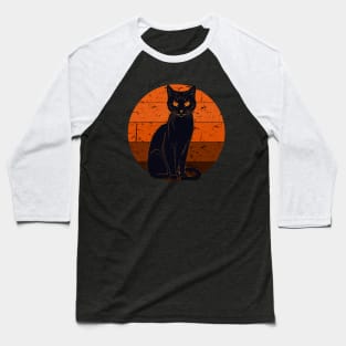 Black Cat and Orange Background Baseball T-Shirt